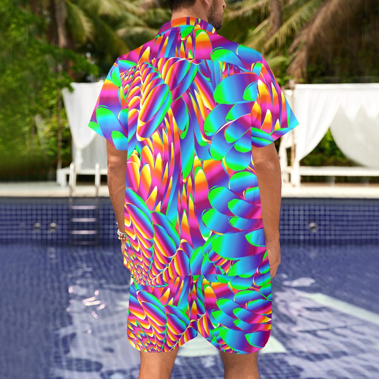 Psychedelic Trippy Pattern Men's Beach Shirt and Shorts Set