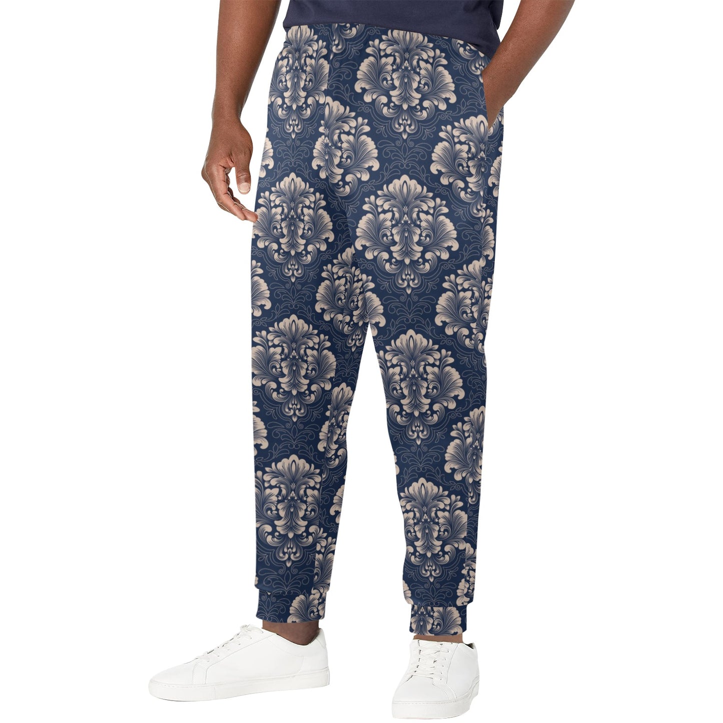 Damask Blue Luxury Print Pattern Men's Casual Track Pants