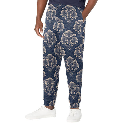 Damask Blue Luxury Print Pattern Men's Casual Track Pants