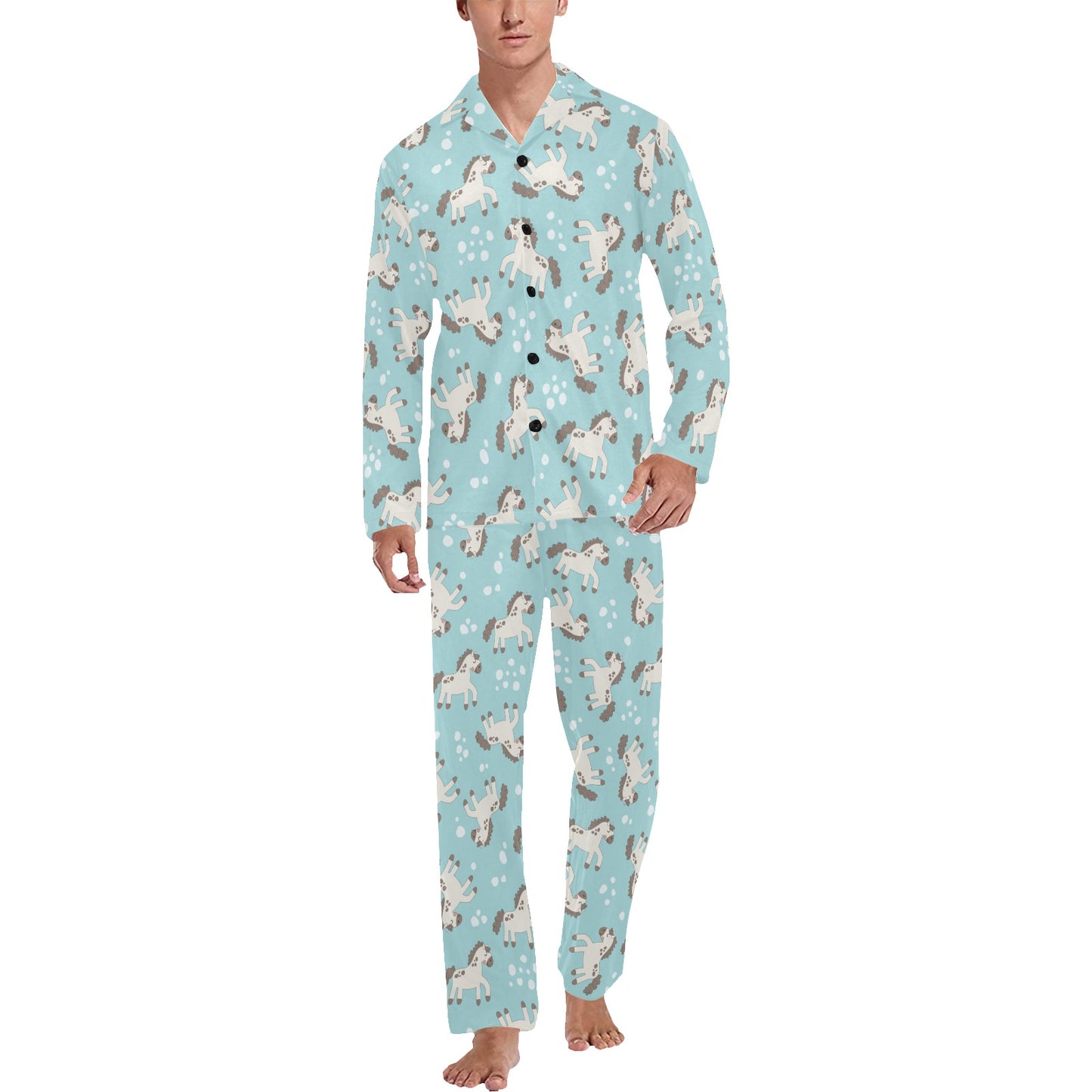 Horse Cute Print Design LKS306 Men's Long Pajama Set
