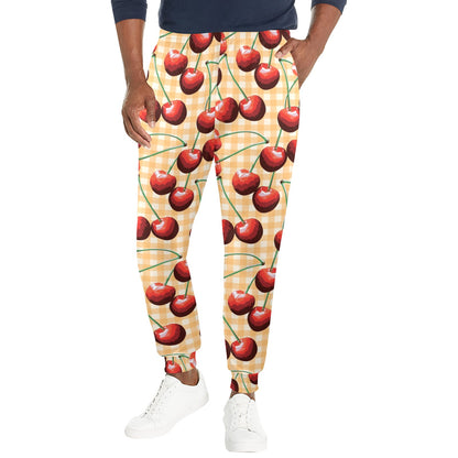 Cherry Orange Plaid Print Men's Casual Track Pants