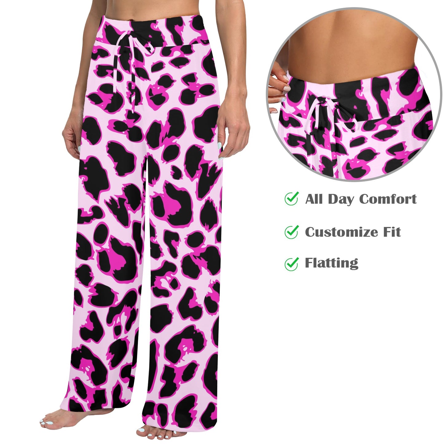 Pink Leopard Print Women's Wide Leg Lounge Pants