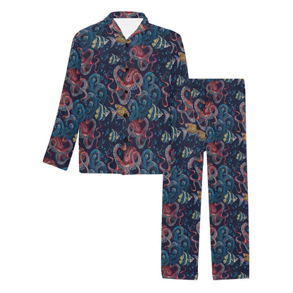 Underwater Giant Squid Print Design LKS302 Men's Long Pajama Set