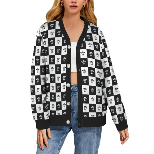 Checkered Flag Crown Pattern Women's Cardigan