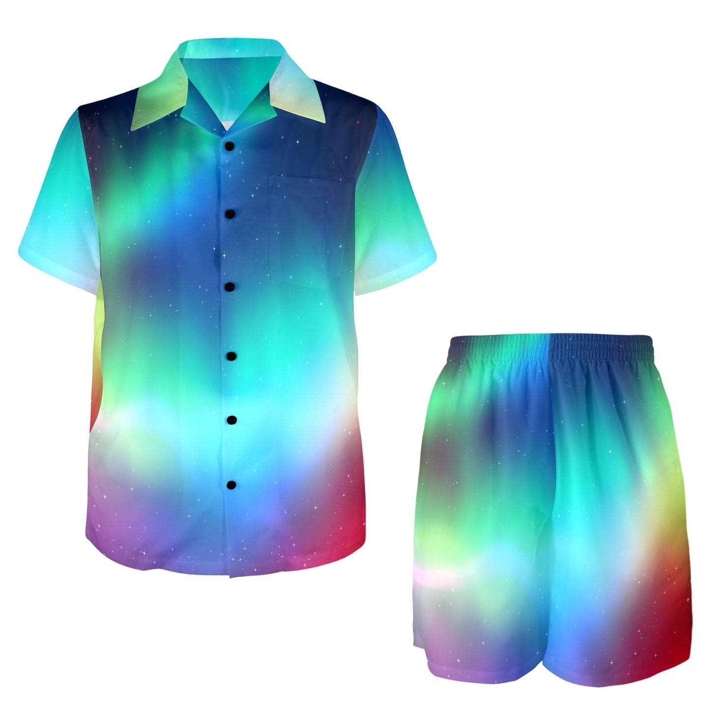 Aurora Borealis Pattern Print Design 02 Men's Beach Shirt and Shorts Set