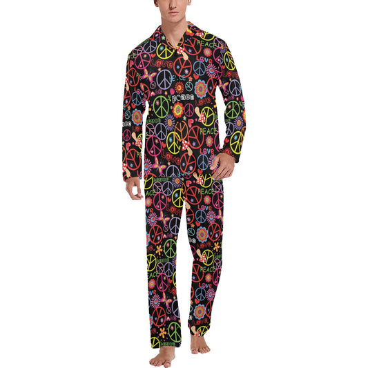 Peace Sign Colorful Design Print Men's Long Pajama Set