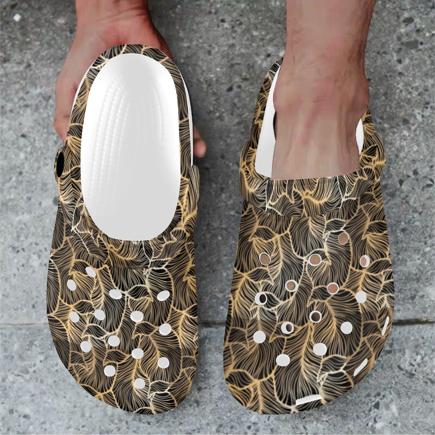 Elegant Gold leaf Print Unisex Clogs Shoes