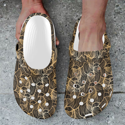 Elegant Gold leaf Print Unisex Clogs Shoes