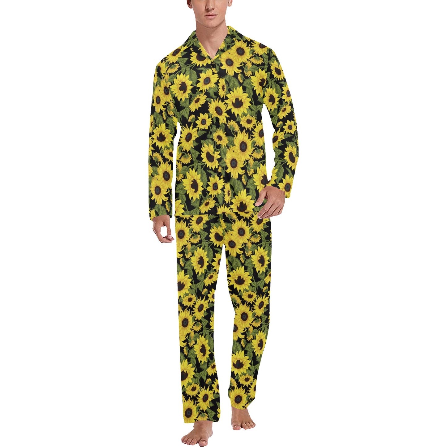 Sunflower Fresh Bright Color Print Men's Long Pajama Set