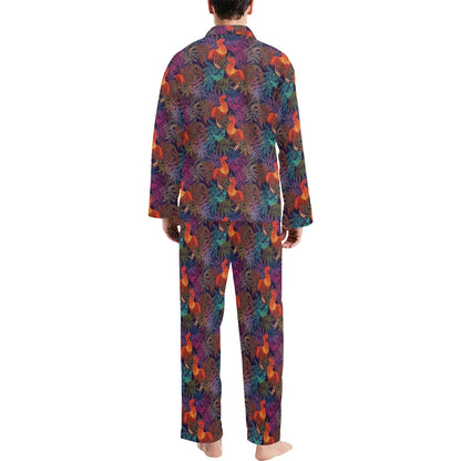 Rooster Print Style Men's Long Pajama Set