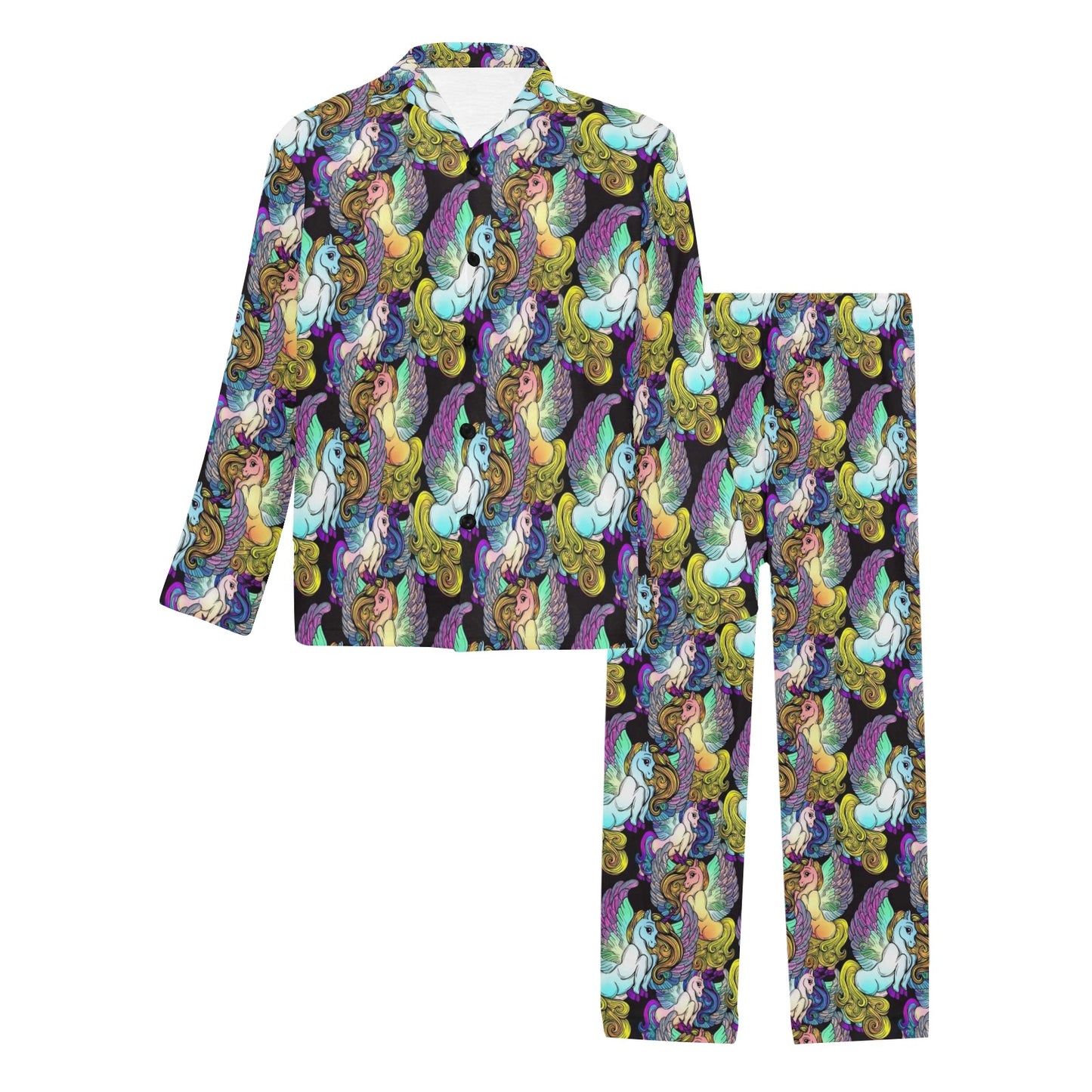 Unicorn With Wings Print Pattern Men's Long Pajama Set