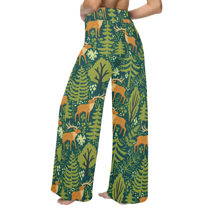 elk Design Print Pattern JJ0198 Women's Wide Leg Lounge Pants