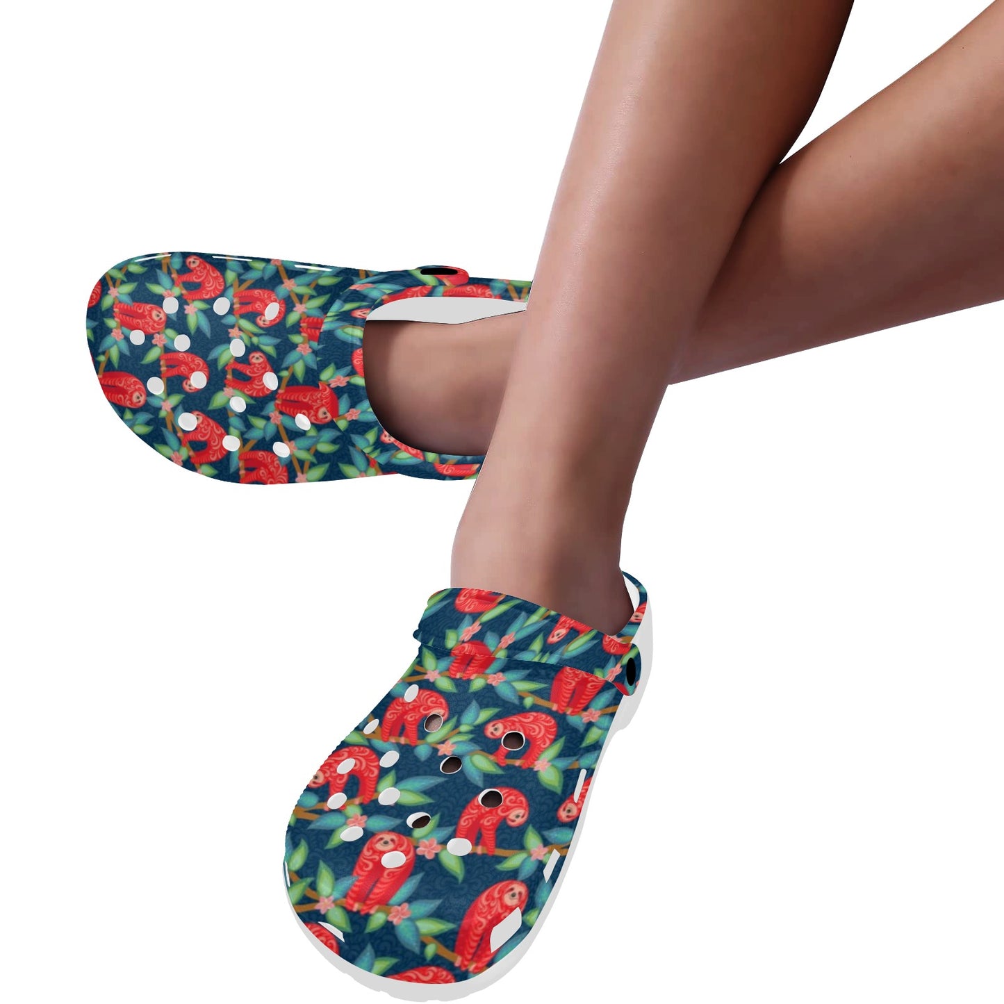 Sloth Red Design Themed Print Unisex Clogs Shoes