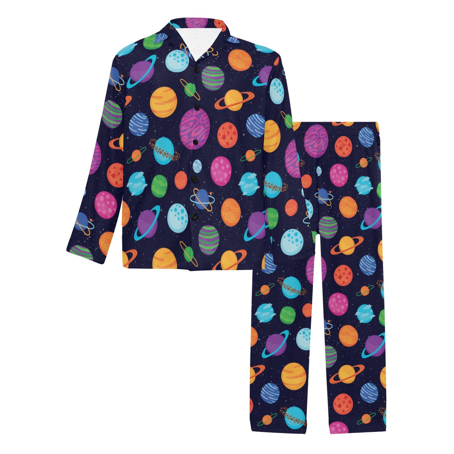 Planet Multicolor Print Design LKS302 Men's Long Pajama Set