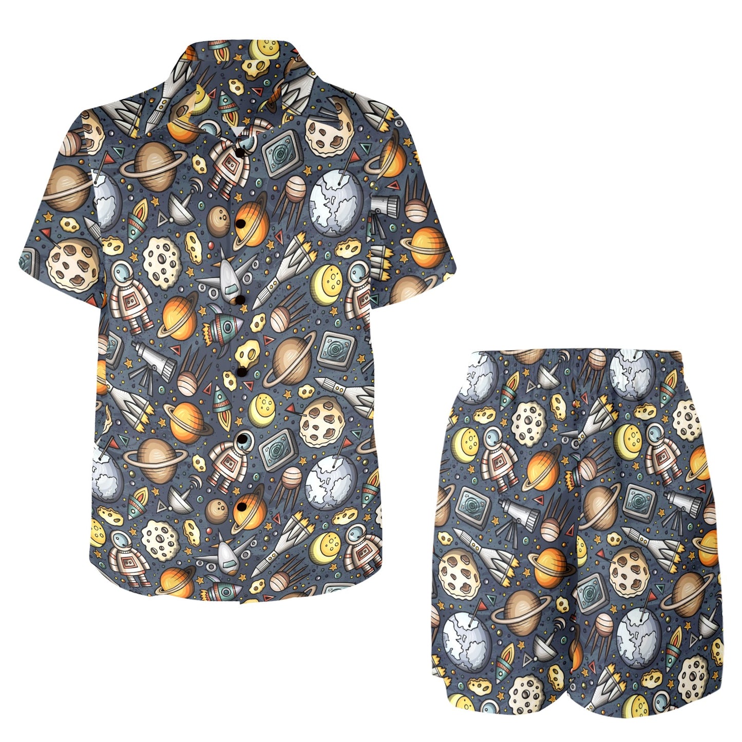 Space Pattern Print Men's Beach Shirt and Shorts Set