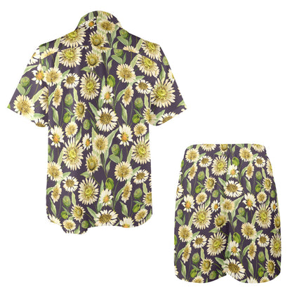 Daisy Vintage Print Pattern Men's Beach Shirt and Shorts Set