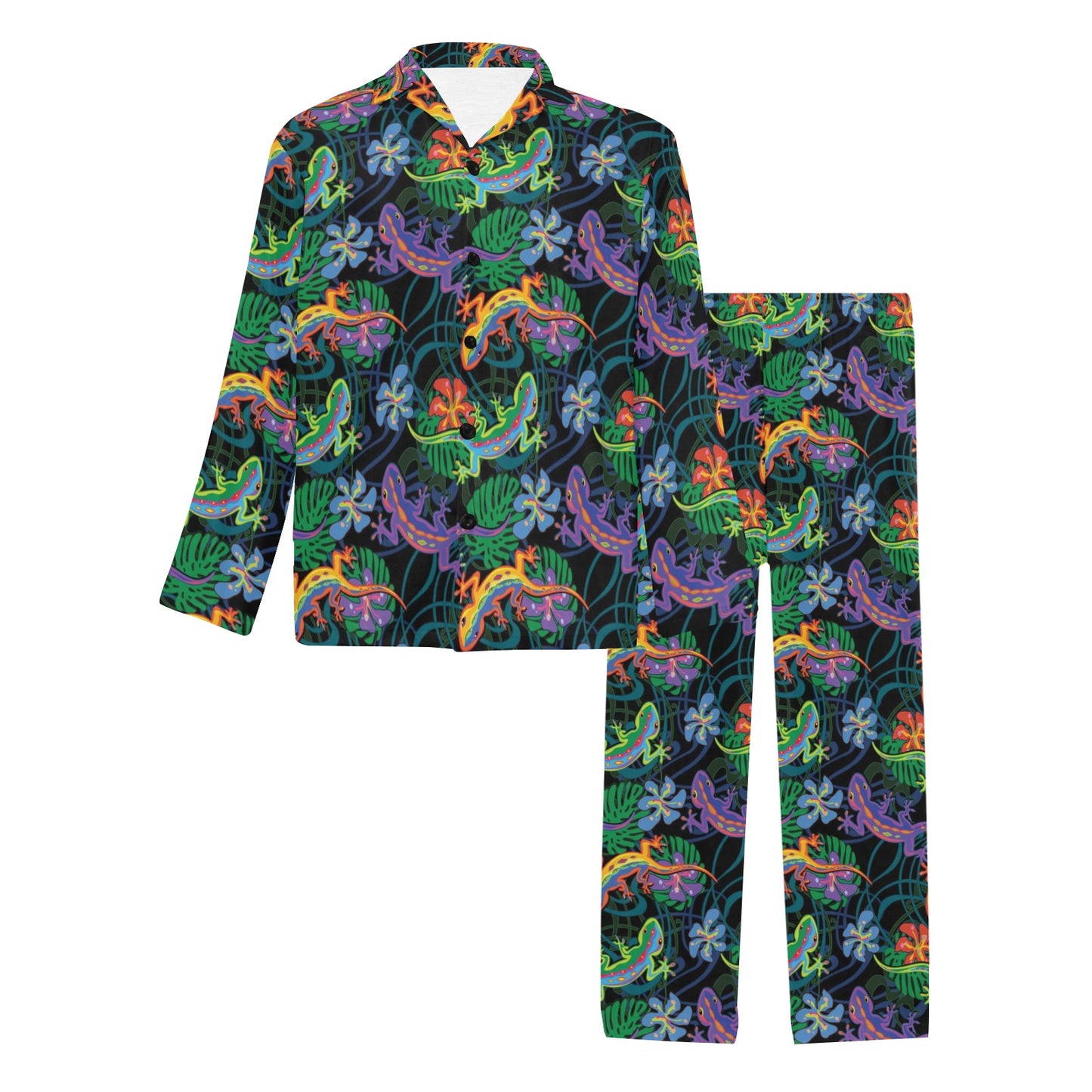 Gecko Colorful Pattern Print Design 01 Men's Long Pajama Set