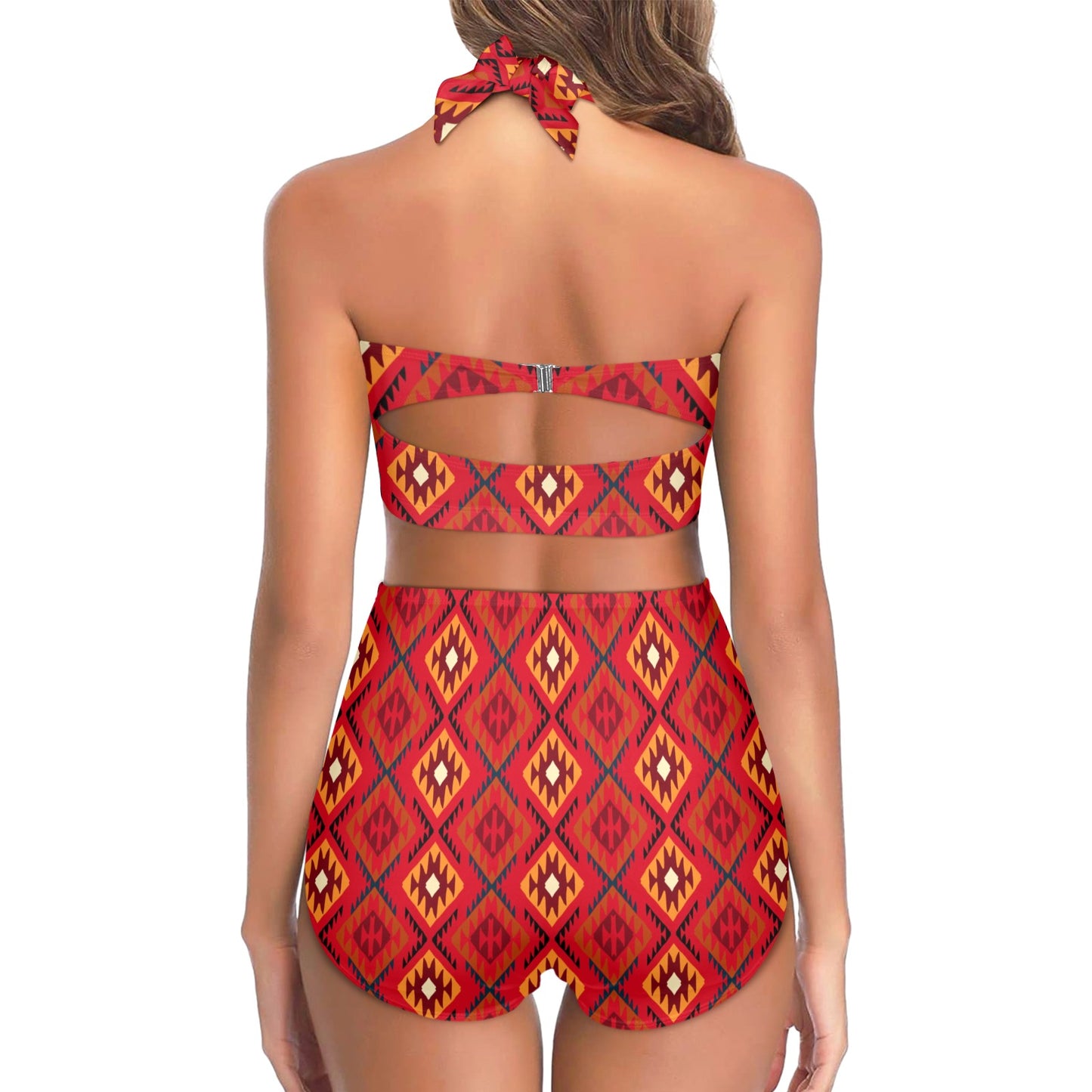 Aztec Pattern Print Design 06 Halter Neck Bikini Swimsuit