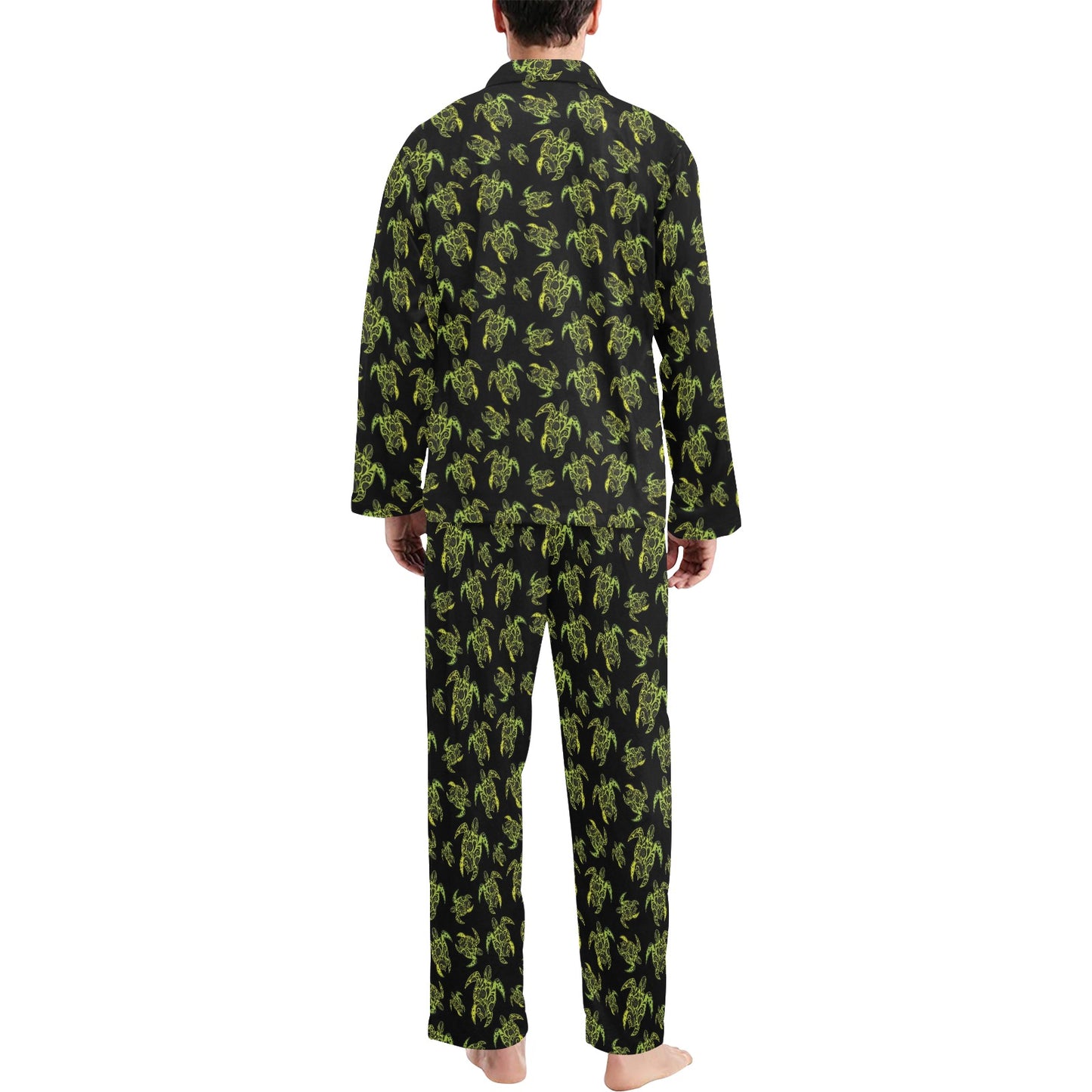 Green Tribal Turtle Polynesian Themed Men's Long Pajama Set