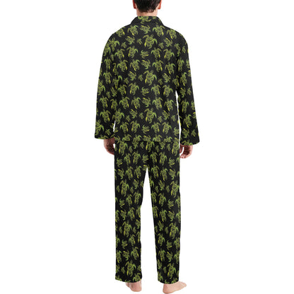 Green Tribal Turtle Polynesian Themed Men's Long Pajama Set