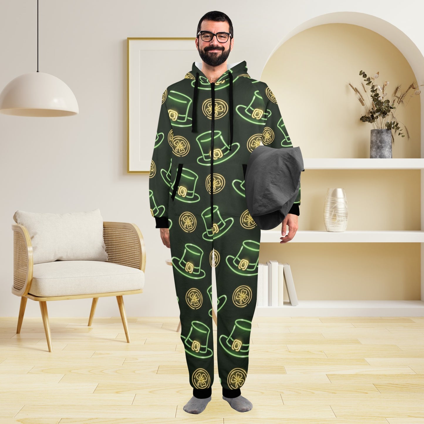 St Patricks Day Print Design LKS308 Hooded Fleece Onesie Pajama Jumpsuit