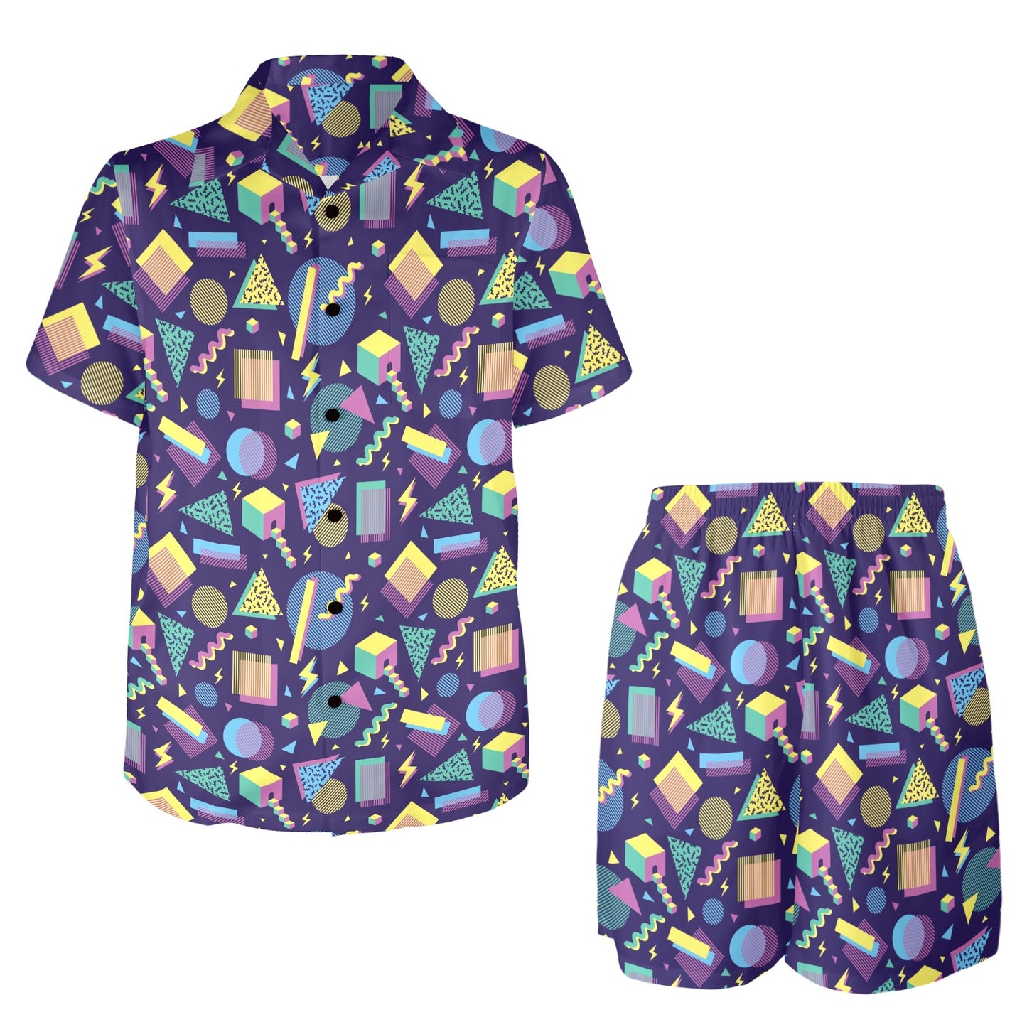 Geometric Print Design LKS401 Men's Beach Shirt and Shorts Set