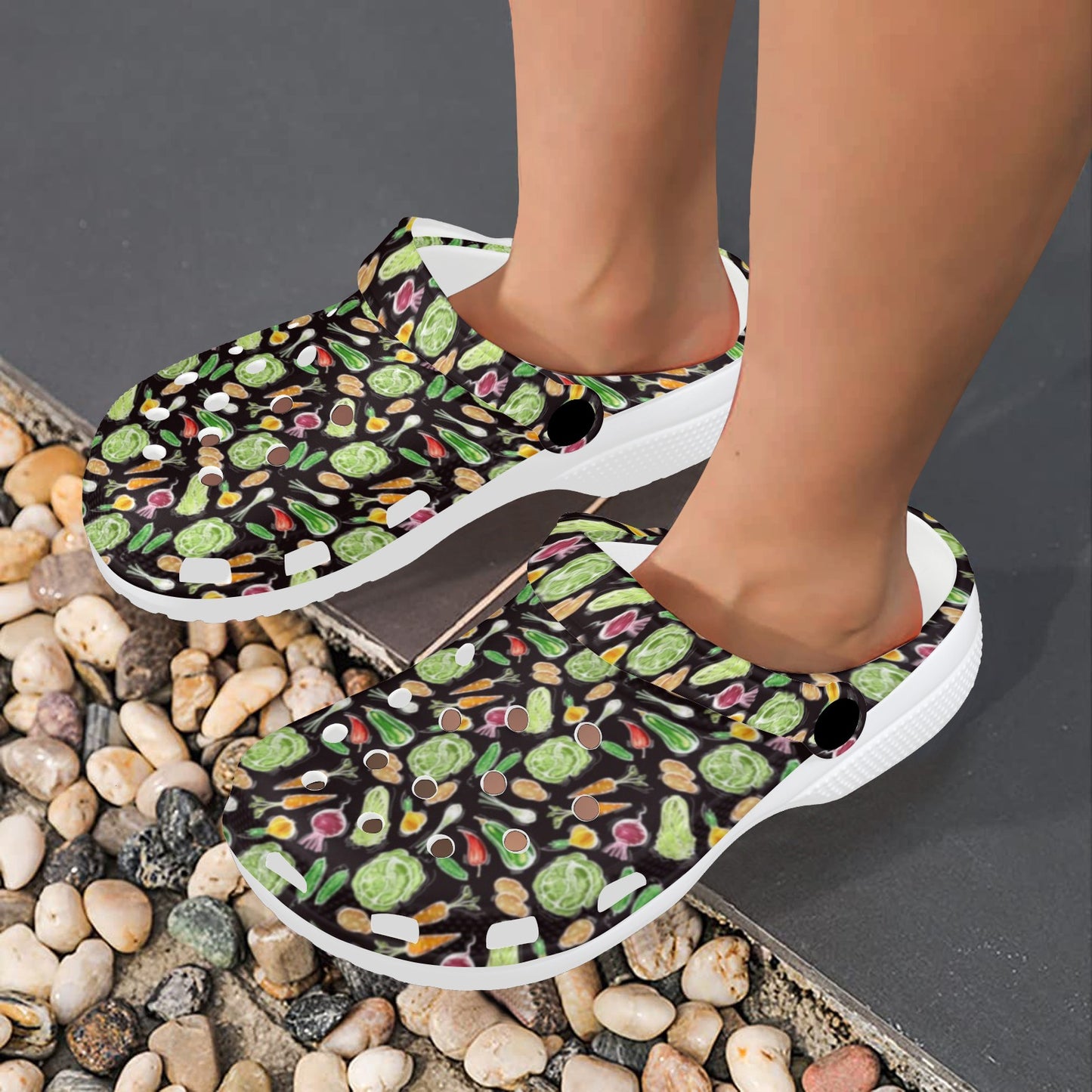 Vegan Draw Themed Design Print Unisex Clogs Shoes