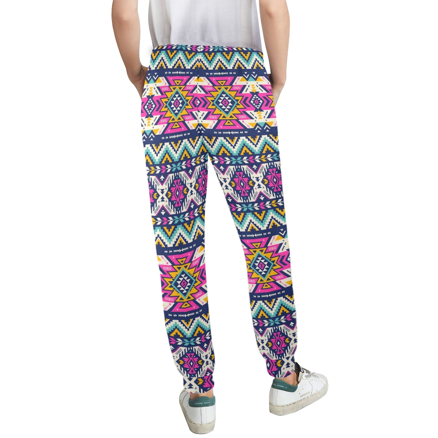 Aztec Pink Geometric Print Pattern Women's Casual Track Pants