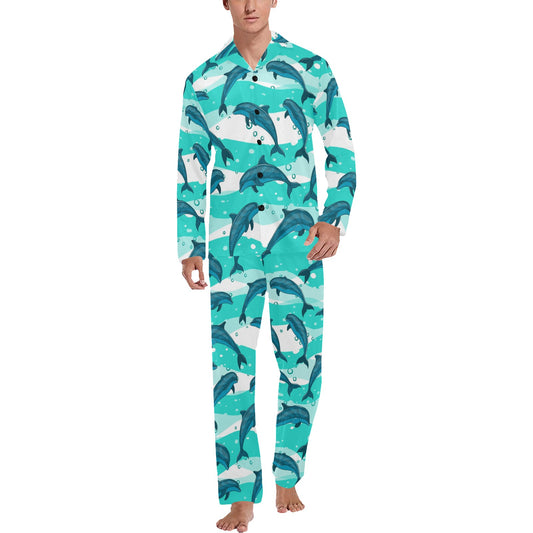 Dolphin Design Print Pattern Men's Long Pajama Set