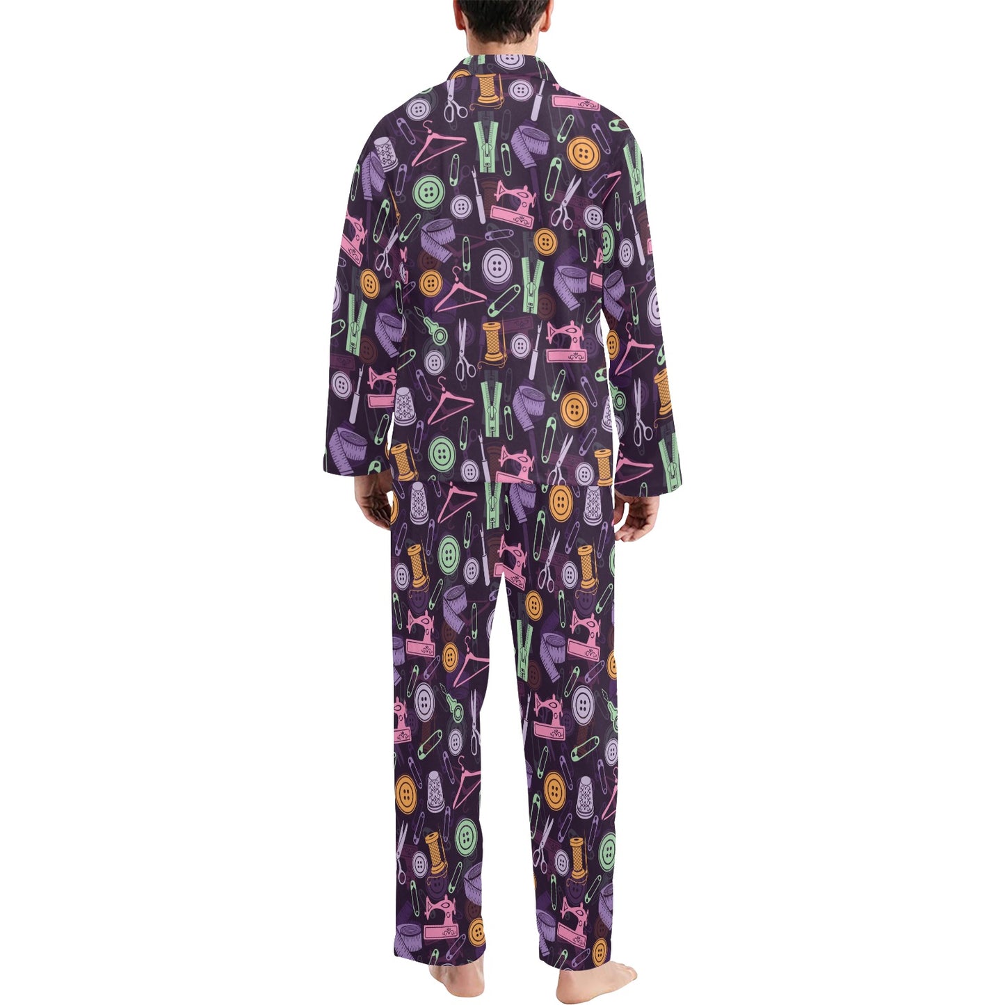 Sewing Equipment Print Design LKS306 Men's Long Pajama Set