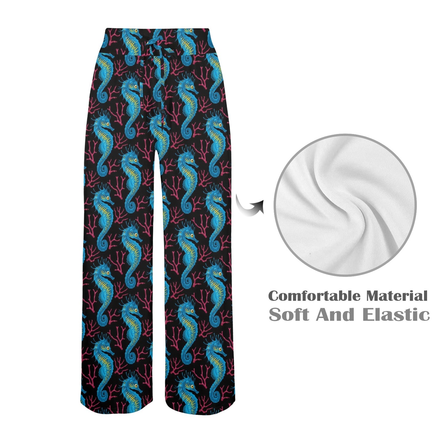 SeaHorse Print Design LKS401 Women's Wide Leg Lounge Pants