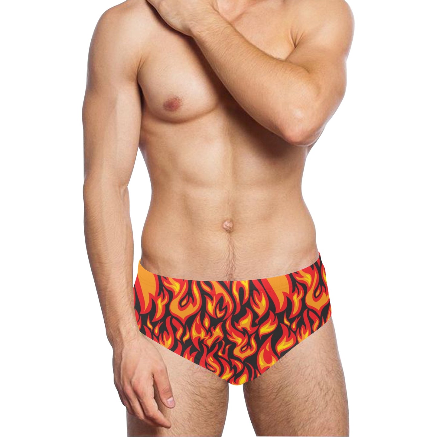 Flame Fire Print Pattern Men's Swimming Briefs