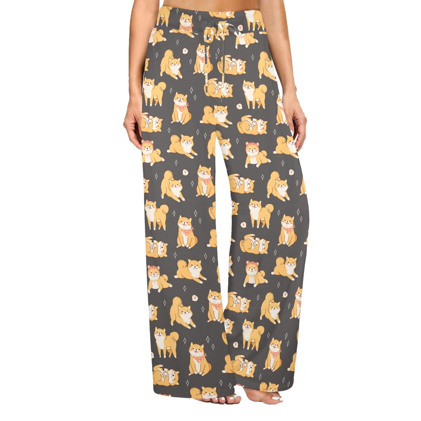 Shiba Inu Print Design LKS309 Women's Wide Leg Lounge Pants