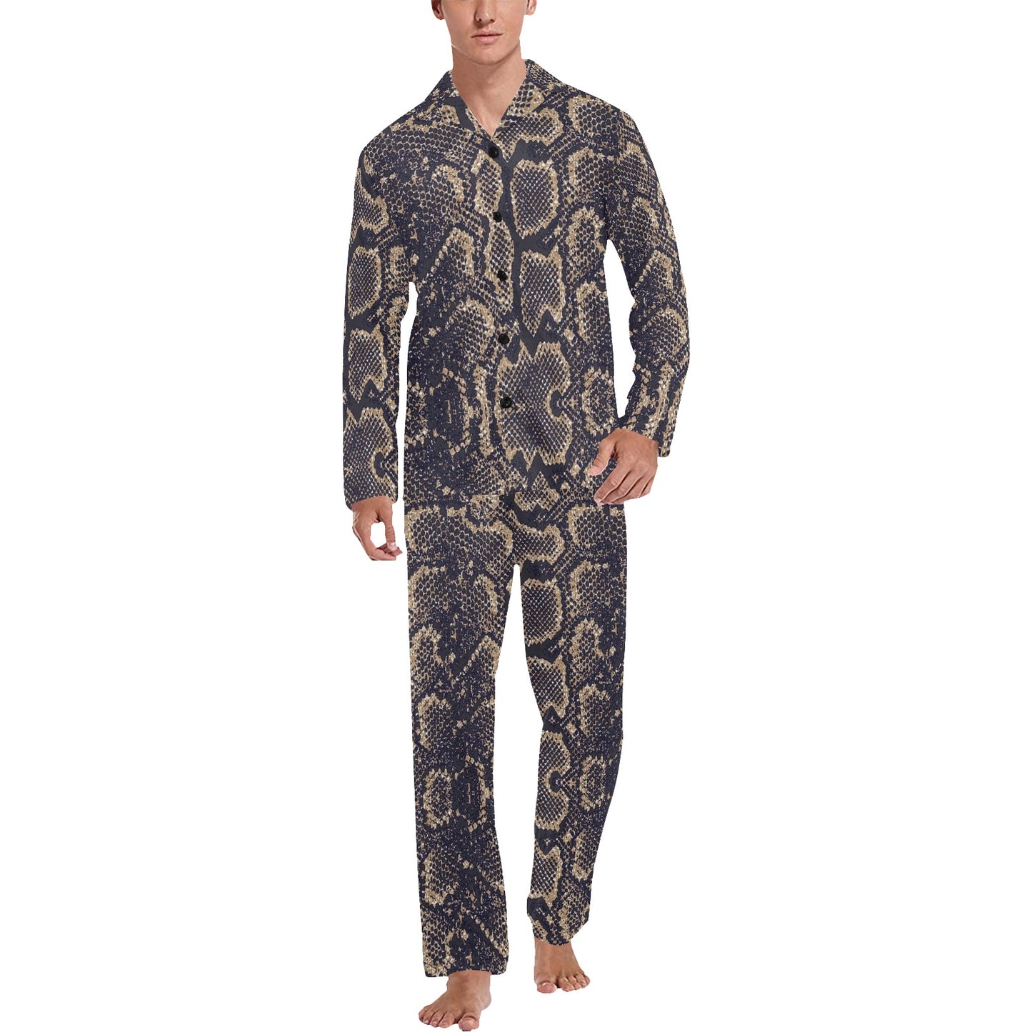 Snake Skin Pattern Print Men's Long Pajama Set
