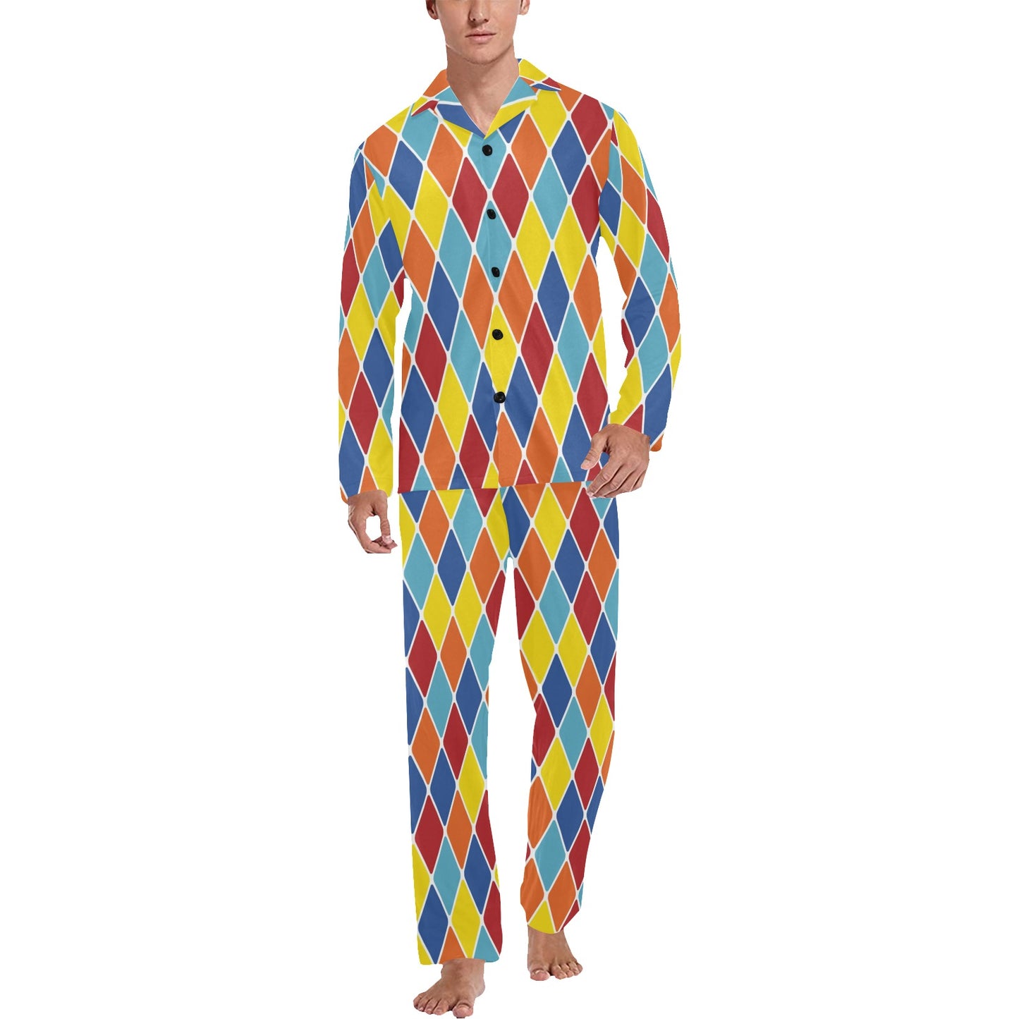 Harlequin Pattern Print Design 01 Men's Long Pajama Set