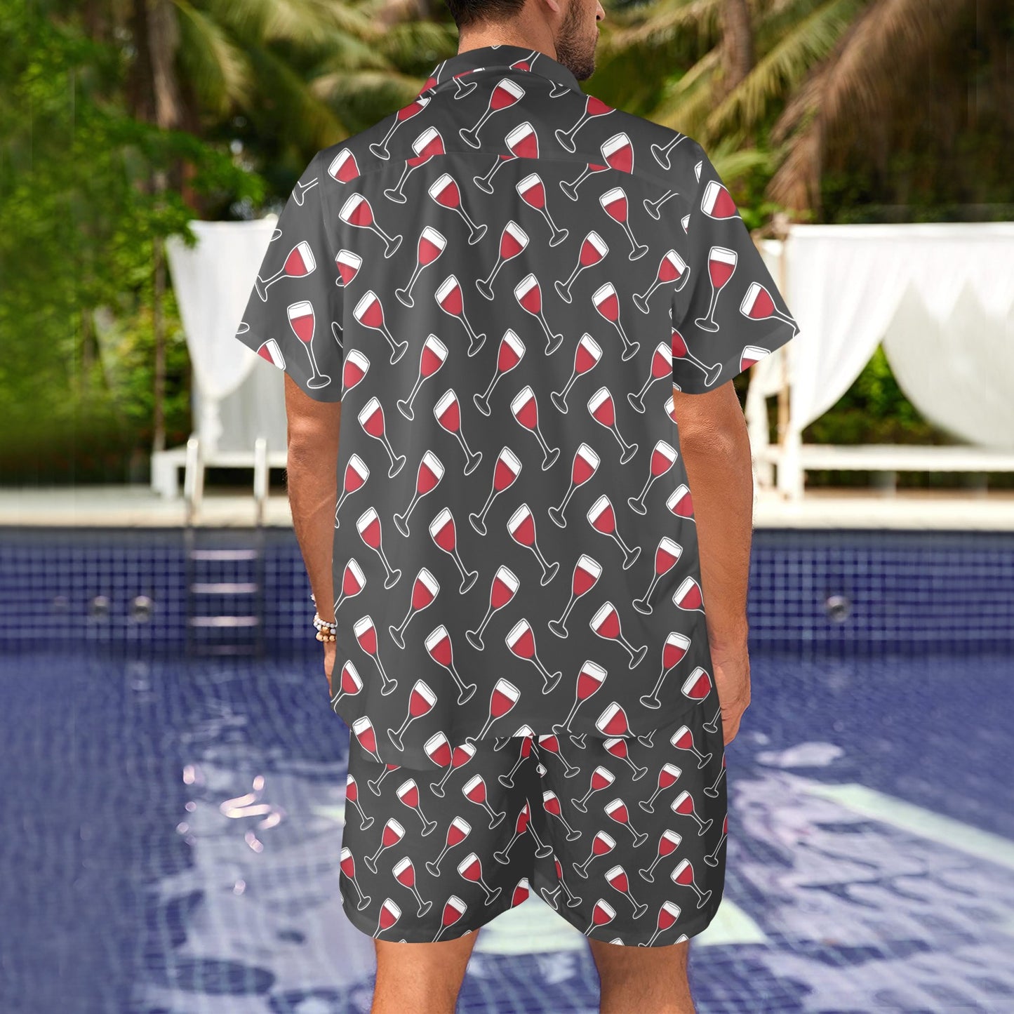 Wine Print Design LKS308 Men's Beach Shirt and Shorts Set