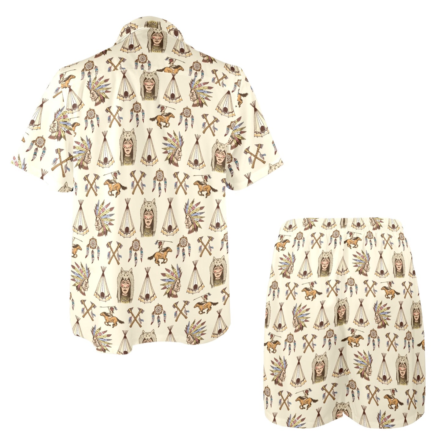 Native Indian Pattern Design Print Men's Beach Shirt and Shorts Set