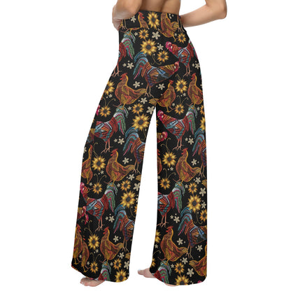 Chicken Embroidery Style Women's Wide Leg Lounge Pants