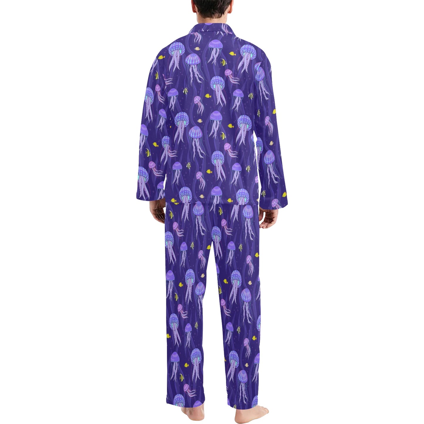 Jellyfish Style Print Men's Long Pajama Set