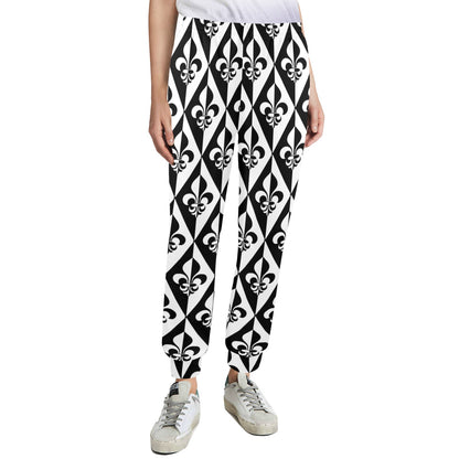 Fleur De Lis Black White Pattern Print Design 02 Women's Casual Track Pants
