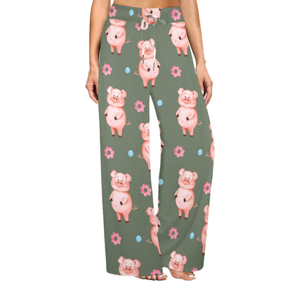 Pig Pattern Print Design 03 Women's Wide Leg Lounge Pants