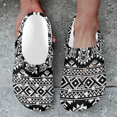 Aztec Black White Print Pattern Unisex Clogs Shoes