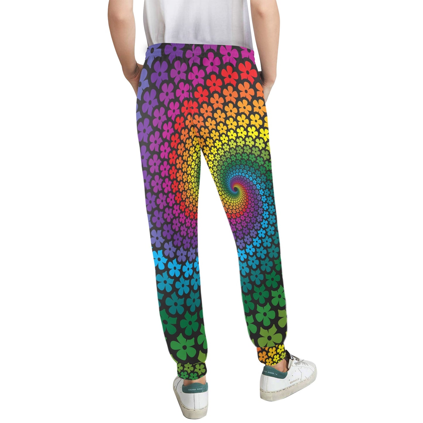 Flower Power Rainbow Spiral Print Women's Casual Track Pants