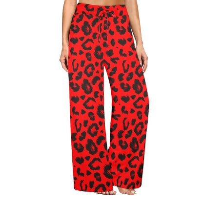 Leopard Red Skin Print Women's Wide Leg Lounge Pants