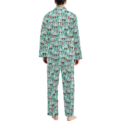 Panda Bear Cute Themed Print Men's Long Pajama Set
