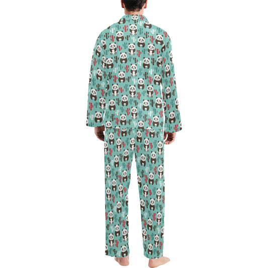 Panda Bear Cute Themed Print Men's Long Pajama Set