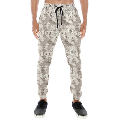 Nautical Map Design Themed Print Men's Sweatpants