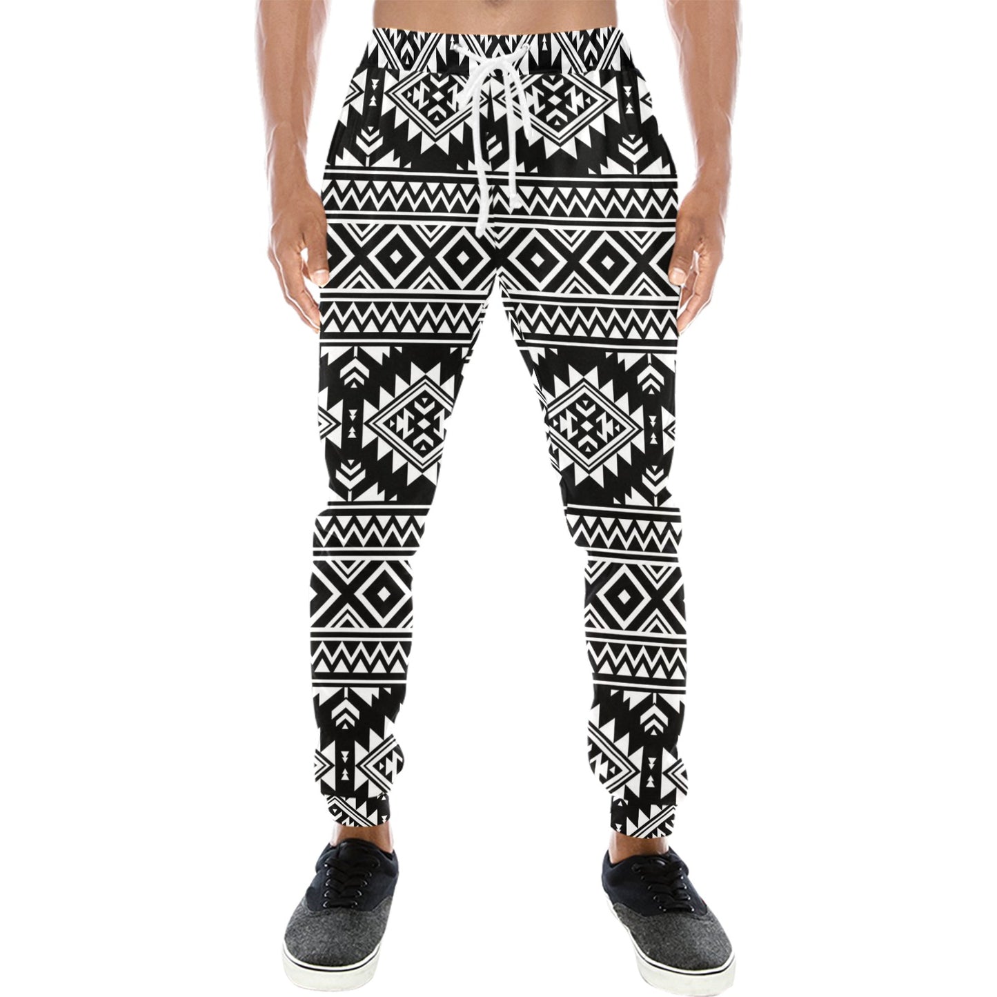 Aztec Black White Print Pattern Men's Sweatpants