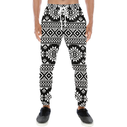 Aztec Black White Print Pattern Men's Sweatpants