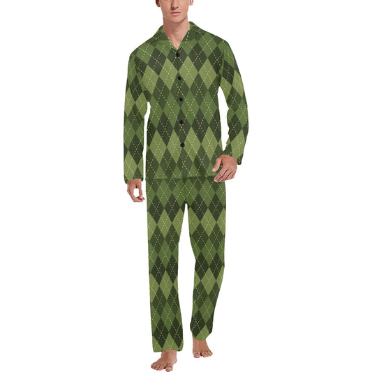 Argyle Green Pattern Print Design 01 Men's Long Pajama Set